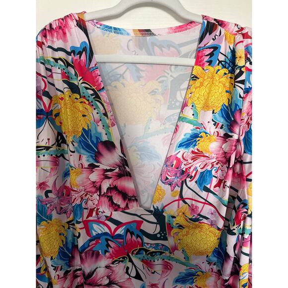 Plus Size All Over Print Front Pleated Bodycon Midi Dress size 2XL - Picture 4 of 6